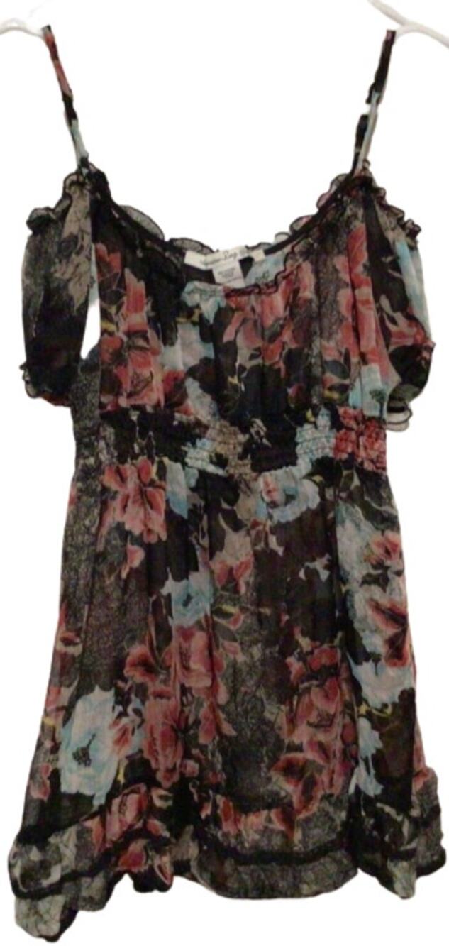 American Rag Cie Black Floral Semi Sheer Halter Neck Sleeveless Blouse Sz Small